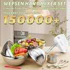 5-Speed Electric Hand Mixer, 4 Large Mixing Bowls Set, Handheld Mixers with Whisks Beater, Stainless Steel Metal Nesting Bowl Measuring Cups Spoons Kitchen Cake Blender for Baking Supplies