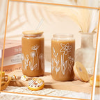 Mumufy 12 Pack Wedding Glass Tumblers Boho Floral 16oz Iced Coffee Cups with Bamboo Lids and Straws Elegant Bridal Shower and Bridesmaid Gifts