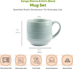 Sango Siterra Artist's Blend 17 oz. Stoneware Mug Set- Service for 4, Rustic Design, Green/White/Beige, Scratch-Resistant, Microwave & Dishwasher Safe, for Everyday Dining & Entertainment