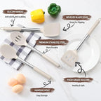E-far Cooking Utensils Set of 4, Silicone Kitchen Utensils for Non-stick Cookware, Heat Resistant & Non-toxic Slotted Spatula Solid Spoon Turner for Flipping Mixing Serving Basting(Khaki)