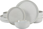 Gibson Elite Tahoe Sunset 12 Piece Stoneware Reactive Glaze (Service for 4) Ceramic Plates and Bowls Dinnerware Set - Cream White