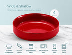 KooK Ceramic Large Pasta Bowls, Microwave and Dishwasher Safe, Great for Soups and Salads, Shallow Serving Bowls, Glossy Porcelain, 47 oz, Set of 4, Cherry Red