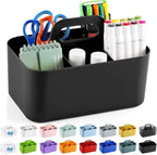 Multiuse Caddy Organizer with Handle, Portable Divided Plastic Tote Bin - Art Craft, Stationary Pen Marker Crayons, Makeup Hair Supplies Storage - Bathroom, Classroom, Dorm, Office, Desk Holder -Black