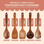 5-Piece Wooden Spoons for Cooking – Smooth Finish Teak Wood Utensils – Comfortable Grip Cooking Wood Tools Non-Stick Safe Easy to Clean Heat Resistant Scratch-Free Set