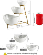 YHOSSEUN 3 Tier Serving Stand Oval Serving Bowl with Metal Rack, Tied Serving Bowls Food Display Dessert Appetizer, Chip and Dip Serving Bowl Set for Parties, Gold-45oz / 17.5oz / 7oz