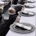 NOCCUR 210PCS Black and Silver Dinnerware Set for 30 Guests - Black Plastic Plates with Silver Rim Include 30 Dinner / 30 Dessert Plates, 30 Prewrapped Silverware, 30 Cups Ideal for Party/Graduation