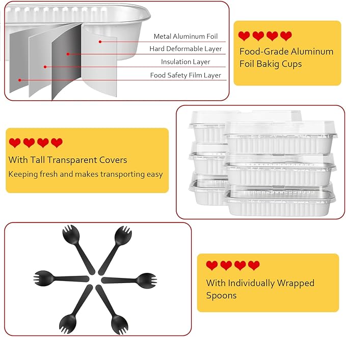 Mini Loaf Pans with Lids 100 Pack,LNYZQUS 6.8oz Mini Cake Pans Rectangle Aluminum Foil Baking Tins Containers,Disposable Small Cake Baking Pan Cupcake Baking Cups Muffin Tins-White