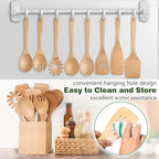 Wooden Spoons for Cooking, Beech Wood Kitchen Utensil Set, Premium Handmade Wooden Cooking Utensils for Nonstick Cookware, Heat Resistant, Smooth Finish, Comfortable Grip, 8 Piece