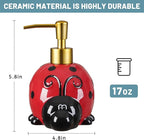 RQYIXI 17 OZ Ladybug Ceramic Soap Dispenser with ABS Pump,Refillable Liquid Bathroom soap Dispenser for Lotion ,Body Wash ,Cute Kitchen Soap Dispenser for Dish Soap,Hand Soap