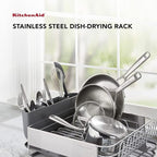 KitchenAid Large Capacity, Fully Size Self Draining Rust Resistatant Satin Coated Dish Rack with Removable Flatware Caddy 20.47-Inch, Gray