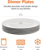 Amazon Basics 6-Piece White Dinner Plate Set, Microwave and Dishwasher Safe for Everyday Use, 10.5 inches