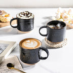 GBhome 12OZ Stackable Coffee Mugs, Ceramic Coffee Mugs with Texture Patterns for Man,Woman,Dad,Mom, Modern Coffee Mugs Set of 4 for Latte/Cappuccino/Cocoa. Dishwasher&Microwave Safe