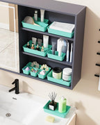 25 PCS Plastic Drawer Organizers Set, 4-Sizes Vanity and Makeup Organizer, Desk and bathroom Drawer Organizer Trays, Organizers and Storage for Makeup, Jewelry, Gadgets, Utensils (Blue)