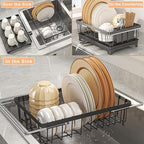 Dish Drying Rack with Detachable Drainboard – Expandable Over Sink Dish Rack, Dish Dryer Rack for Inside Sink,Countertop Dish Drainer with Utensil Holder
