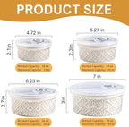 Airtight Food Storage Containers with Lids Mixing Bowls Set, Ceramic Serving Bowls with Lids Set of 4, 12/16/28/40 oz Stackable Nesting Salad Bowls for Cooking, Baking, Ramen - Beige