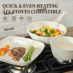 23Pcs Ceramic Cookware Set Non Stick Pots and Pans Set Non Toxic with Detachable Handle Induction Kitchen Cookware Set Space Saving, Oven & Dishwasher Safe, Cream White