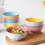 Ceramic Soup Bowls Set - 23 Oz Deep Cereal Bowl for kitchen - 6 Inch Porcelain Salad Bowl for Pasta, Dessert, Ramen - Microwave Dishwasher Safe - Set of 6 - Assorted Colors