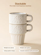 Mugs Set of 4, Ceramic Coffee Mug 12 OZ Beige, Stackable Mug, Set of 4, Microwave & Dishwasher Safe, Comfortable Grip for Latte Cappuccino Hot Chocolate, Perfect for Home Office & Holiday Gifting