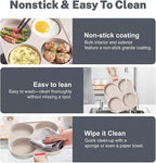 4‑Cup Nonstick Egg Pan Set with Lid – Aluminum Omelette Skillet for Breakfast, Includes Silicone Scraper, Oil Brush, Chopsticks & Cleaning Cloth – Compatible with Gas & Induction Cooktops (White)