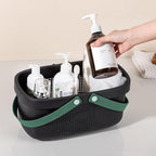 JiatuA Plastic Storage Basket with Handle Portable Shower Caddy Tote Organizer Basket Bin for Bathroom Kitchen Dorm Room Bedroom, Black Green