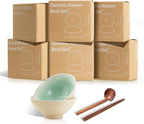 8 Inch Ceramic Ramen Bowl Set of 2, 40oz Japanese Bowls with Spoons & Chopsticks,Durable,Microwave & Dishwasher Safe,Perfect for Ramen,Pho,Salad,Soup,Noodles，Mixing bowls（Cyan Sea）