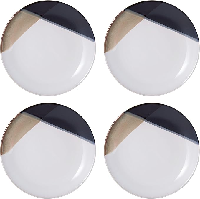Gourmet Basics by Mikasa Caden 16-Piece Stoneware Dinnerware Set — Service for 4, Reactive Glaze, Black/Tan & White Finish, Microwave & Dishwasher Safe, Everyday & Formal Use