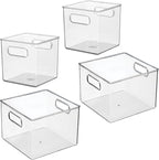 iDesign Fridge Bin with Handles, 2 Small and 2 Medium Bins, 4 Pack, Clear, Made in USA