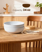 Metflavor Pasta Bowls Set of 4, 34oz Speckled Ceramic Bowls Set for Serving Salad, Pasta, Soup, Dinner, 8" Wide and Deep Bowls, Dishwasher & Microwave Safe, Matte Terracotta Base (Gray White)