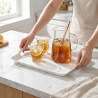 Cedilis 3 Pack Serving Trays with Handles, 16 x 11IN Food Serving Tray, Rectangular Plastic Stackable Tray for Restaurant, Parties, Coffee Table, Kitchen (White)