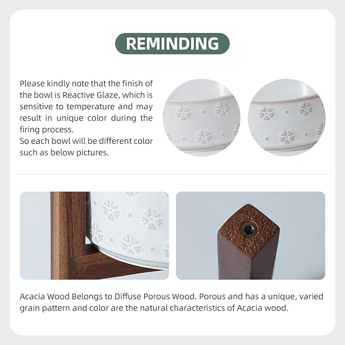 Havniva 6.1inch Ceramic Raised Double Bowls Set with Acacia Wood Stand, 2 Heights Elevated, Food & Water Bowls for Small Breed Dogs, Weighted Dog Dishes, Pet Bowl(27oz, Arctic White)