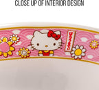 Silver Buffalo Sanrio Hello Kitty Pink and Gold Japanese Pattern with Flowers Ceramic Ramen Noodle Rice Bowl with Chopsticks, Microwave Safe, 30 Ounces