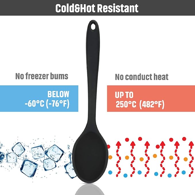 Boao 4 Pcs Silicone Spoons for Cooking 10.6 Inch Large Nonstick Serving Spoons Heat Resistant Slotted Spoon for Mixing & Stirring Kitchen Cooking Utensils, Dishwasher Safe(Black)
