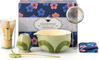 Matcha Whisk Set, 7Pcs Matcha Set with Hand-Painted Ceramic Matcha Bowl, Matcha Whisk and Holder, Scoop and Rest, Sifter, Tea Towel, Artisan Matcha Kit for Ceremony & Gifting (Green)
