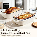 Enameled Cast Iron Sourdough Bread Dutch Oven, Cast Iron Loaf Bread Pan for Homemade Bread Baking, 2PCS 9 x 5Inch Meatloaf Pan with Lid, Oven Safe, Cream
