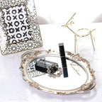 Zosenley Polyresin Ellipse Antique Decorative Mirror Tray, Makeup Organizer, Jewelry Organizer, Serving Tray, 9.8”x 14.6”, Golden Silver