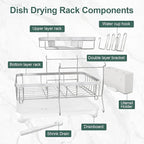 LIYI Dish Drying Rack,Large Dish Rack for Kitchen Counter,2-Tier Dish Racks with draining Tray,Detachable Capacity Dish Drainer Organizer,White