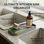 Silicone Organizer Tray, Soap and Sponge Holder for Kitchen Sink, Bathroom - Storage Tray for Dish Brush, Soap Dispenser, Dishwashing Accessories-(Gray 1 Pack, 10"x5.3")