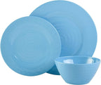 Gibson Home Brist Melamine Plastic Dinnerware Set, Service for Four (12pcs), Blue