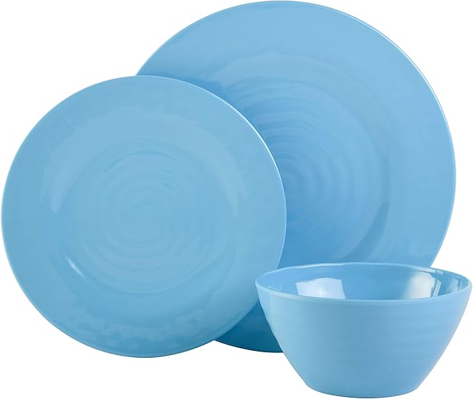 Gibson Home Brist Melamine Plastic Dinnerware Set, Service for Four (12pcs), Blue