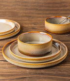 TheTerra Ceramic Dinnerware Sets for 6, 18 Pieces Porcelain Lightweight Plates and Bowls Sets, Scratch Resistant Dish Set, Oven & Microwave & Dishwasher Safe, Creamy Amber