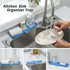MicoYang Silicone Bathroom Soap Dishes with Drain Spout-Bathroom and Kitchen Sink Organizer,Sponge Holder,Dish Soap Tray,Perfect for Dispenser,Scrubber,Bottle,Cup on Sink or Counter-Lichen Blue 12"×4"