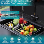 TUTEW Dish Drying Rack, Stainless Steel Dish Drainer with Adjustable Arms Holder Functional Kitchen Sink Organizer for Vegetable and Fruit, Black Large