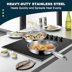 Tri-Ply Stainless Steel Frying Pans Set with Lid, EWFEN 8”/10”/12” Cooking pans, PFOA&PTFE Free Skillet, Induction Cooking Pan, Dishwasher and Oven Safe, Fast & Even Heat, Suitable for All Stove
