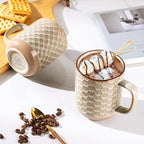 GBhome 12oz Coffee Mugs Set of 4, Handmade Stoneware Coffee Mugs Set with Large Handle for Cappuccino/Latte/Tea/Hot Cocoa, Dishwasher & Microwave Safe-Pale khaki