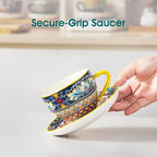 vancasso 8 oz Cappuccino Cups with Saucers Set of 6, Bohemian Ceramic Coffee Cup for Latte, Tea, Espresso, Microwave & Dishwasher Safe - Porcelain Latte Mugs for Kitchen or Cafe