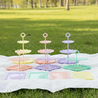 Pack of 10 NWK Cake Stand Set, with 3 x Two-Tier and 3 x Three-Tier Cupcake Stands, 4 x Appetizer Trays, 1 x Tablecloth for Birthday Bridal Baby Shower Party (Colorful)