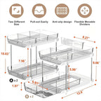 Delamu 2-Tier Multi-Purpose Bathroom Under Sink Organizers and Storage, Stackable Kitchen Pantry Organization, Pull Out Medicine Cabinet Organizer with Movable Dividers, Grey, 4 Pack