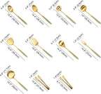 304 Gold Cooking Utensils Set, 11PCS Stainless Steel Kitchen Utensils Set, Metal Kitchen Utensils Set Include Meat Fork, Tongs, Turner, Soup Ladle, Dishwasher Safe