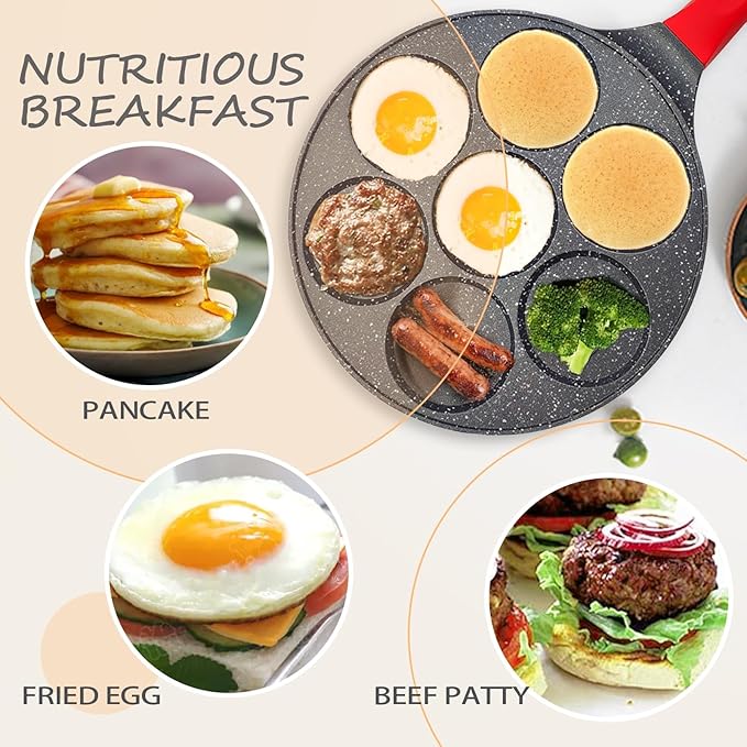 Egg Frying Pan, Pancake Maker, Egg Cooker Pan, Omelet Mini Pancake Pan, Nonstick 7 Egg Skillet Silver Dollar Pancake Pan Egg Maker