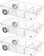 Fridge Organizer Bins With Wheels, 3 Pack Roll Out Refrigerator Organizers And Storage Refrigerator Drawer With Dividers, Upgrade Thick Plastic Pantry Storage Bins, Kitchen Organization